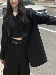 Fashion Elegance New Lapel Office Suit Jacket Long Sleeve Single-breasted Formal Blazer Slim Fit Flap Pockets Autumn Blazer Aiertu