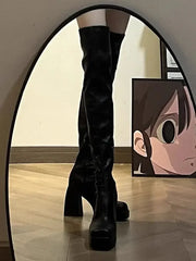 13 Black Long Boots For Women Fashion Zippers Square High Heel Over the Knee High Boots Winter Shoes Ladies Elegant Mordern Booties Aiertu