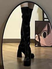 Aiertu Black Long Boots For Women Fashion Zippers Square High Heel Over the Knee High Boots Winter Shoes Ladies Elegant Mordern Booties Aiertu