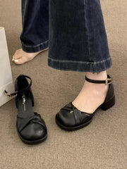Aiertu Sandals Shallow Mouth Comfort Shoes for Women Summer Heels Buckle Med Suit Female Beige Mary Jane New Girls Block Retro Fas Aiertu