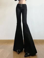 Aiertu Women's Black Flare Pants Y2k Retro Emo 2000s Streetwear Fashion Trousers Harajuku Wide Yoga Pants 90s Aesthetic Clothes aiertu