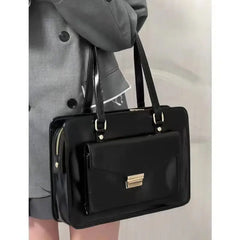 Vintage Black Shoulder Bag Briefcase Women Preppy Style Pu Leather Jk Handbag Ladies Large Capacity Casual Handbags Y2k Aiertu