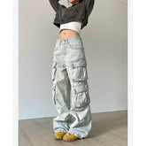 Aiertu Women Blue Jeans Hip Hop Streetwear High Waist American Wide Leg Pants Fashion Y2K Style Female Winter Straight Trousers Aiertu