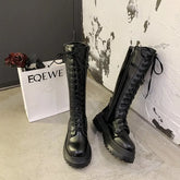 Chunky Platform Women Long Boots Pu Leather Knee High Boots Women Punk Female Lace Up Booties Mujer Chelsea Women Shoes Aiertu