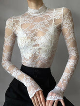 Aiertu Basic Solid Lace T Shirt See Through Sexy Slim Turtleneck Long Sleeve Tees Women Spring Summer Elegant Fashion Lady Aiertu