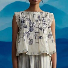 AIERTU - Y2k Vintage Tie Front Tops Women Sleeveless Going Out Vest Cami Embroidery Slim Fit 90s Retro Cropped Graduation Tank Tees Aiertu