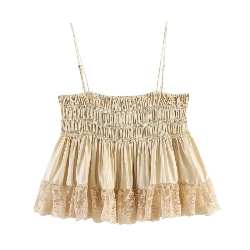 AIERTU - Independent Station Women's Lace Silk Satin Bridesmaid Top Strapless Ultra-Short Shoulder Bared Street Style Trendy Aiertu