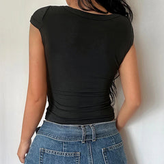 Aiertu Sexy Deep V Neck Crop Top Women Basic Solid Tee Shirts 2024 Summer New Fashion T-shirts Vintage Clubwear Ladies Clothing Aiertu