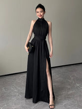 Aiertu Black Sexy Club Pleated Halter Split Dress Women 2024 Fashion Sleeveless Summer Lace Up High Waist Birthday Evening Party Dress Aiertu