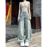 Aiertu Women's Blue Baggy Y2k Jeans Vintage 90s Aesthetic Patchwork Cowboy Pants Harajuku Denim Trouser Streetwear 2000s Trashy Clothes Aiertu