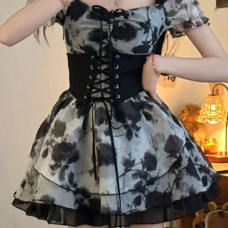 Aiertu - Love of a Midnight Rose Goth Dress Dark Academia Kawaii Academia Y2K Cottagecore Coquette Fairycore Dollette Princesscore Aiertu