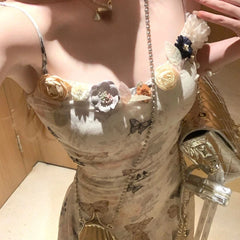 Aiertu Sweet Floral Party Mini Dress Women Summer New Korean Printing Floral Y2k Dress Female Slim Chic Strap Beach Designer Dress 2024 Aiertu
