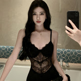 Aiertu Vintage Sexy Black Lace Prom Maxi Dress Women Hollow Out Split Bodycon Camisole Dresses Evening Party Club Fashion Spring 2024 Aiertu
