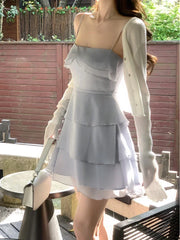 Aiertu Summer Elegant Formal Mini Dress Women Basic Sleeveless Chiffon Strap Dress Female Y2k Short Party Dress Solid Korean Chic Aiertu