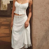AIERTU - French Design Embroidery Lace Suspender Mesh Splicing Skirt Two-piece Set Aiertu