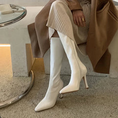 Winter Women Long Boots Fashion Thin High Heel Knee High Booties Ladies Black Brown Sexy Woman Knight Boats Botas De Mujer Aiertu