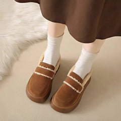 Aiertu WINTER OUTFITS Women's Thick Soled Snow Boots 2024 Autumn Winter Plush Boken Shoes Retro Height Increasing Warm Anti Slip Cotton Shoes Loafers Aiertu