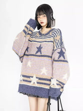 Aiertu Y2K Star Sweater Women Harajuku Striped Knitted Pullovers Jumpers Female Tops Oversize Purple Green Streetwear Hip Hop Aiertu