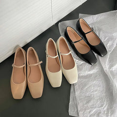 Aiertu Fashion Pumps New High Quality Genuine Leather Vintage Mary Jane Shoes Square Toe High Heels Flat Shoes Lightweight Shoes Aiertu