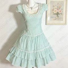 AIERTU - Sweet Girl pleated Dress Trendy Bohemian Vintage Streetwear Kawaii Sexy suspender Checkered Dresses Aesthetic Gentle Short Dress Aiertu