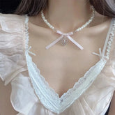 Aiertu - Emma's Pearlescent Pure Heart Pink Kawaii Academia Y2K Cottagecore Coquette Fairycore Dollette Princesscore Cross Necklace Choker Aiertu