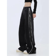 Aiertu American Vintage Black Spring Summer Zipper High Waist Straight Jeans Women's Casual Baggy Y2K Wide Leg Grunge Denim Trouse Aiertu