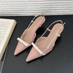 AIERTU - Bow Elegant Women's Sandals Summer Fashion Kitten Heels Dress Shoes Ladies Pointed Toe Slingbacks Women Heels and Pumps Aiertu