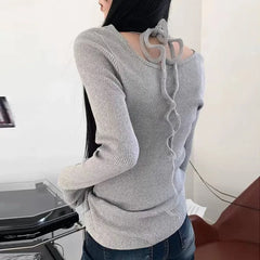 Aiertu Grunge Ribbed T-shirt Korean Fashion Chic Print Long Sleeve Tee Shirt Kpop Fairycore Knitted Tshirt Harajuku Streetwear Aiertu