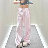 AIERTU - New Ins Korean Style Pink Striped Wide Leg Pants Women High Waist Loose Plus Size Casual Long Pants Summer Lounge Trousers Aiertu