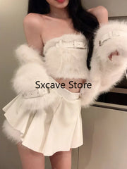 Aiertu Sexy 3 Piece Skirt Set Women Casual Long Sleeve Coat + Bodycon Tube Tops + Sweet Mini Skirt Evening Party Clothing Autumn Aiertu