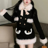 Aiertu - Black Kitten's Winter Stroll Goth Cardigan Top with Optional Skirt Dress Set Dark Academia Kawaii Academia Y2K Cottagecore Coquette Fairycore Dollette Princesscore Bottoms Aiertu