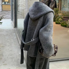 Aiertu Winter Jacket Women Thick Warm Loose Style Hood Luxury Casual Double -sided Wool Blends Ladies Miss Leisure Woolen Coat Aiertu