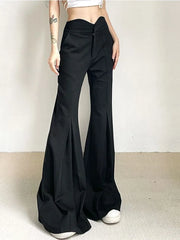 Aiertu Black Grunge Fairy Y2k Pants Fold High Waist Flare Leg Pants Irregular Harajuku Loose Streetwear Ladies Trausers Autumn Aiertu