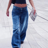 AIERTU - Women Y2K Low Rise Baggy Jeans Retro Aesthetic Loose Fit Boyfriend Straight Wide Leg Jeans Trendy Stretch Long Denim Pants Aiertu