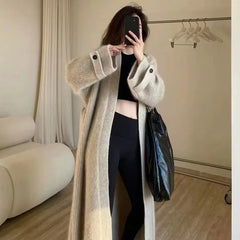 Autumn Winter Women Button Long Sleeve Knitted Long Cardigan Coats Lady Baggy Knitwear Sweater Aiertu