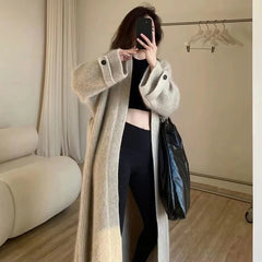 Aiertu Autumn Winter Women Button Long Sleeve Knitted Long Cardigan Coats Lady Baggy Knitwear Sweater Aiertu