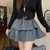 Aiertu Sweet Kawaii Mini Skirt Women Grey Korean Style Elegant Dot Short Skirts Coquette Fashion High Waist Cute Ruffle Skirt Aiertu