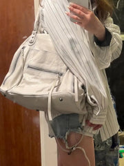 Hot Girls White Tote Bag Women Vintage Leather Soft Large Capacity Handbag Messenger Bag Female Y2k Grunge Shoulder Bags Aiertu