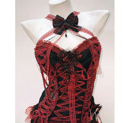 Aiertu Y2k Fashion Bustier Top Gothic Tank Tops Punk Tank Tops Vintage Tops Fairy Grunge Halter Topy2k Clothes Gothic Clothes LaceTops aiertu