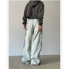 Aiertu Women Blue Jeans Hip Hop Streetwear High Waist American Wide Leg Pants Fashion Y2K Style Female Winter Straight Trousers Aiertu
