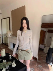 Aiertu Gothic Hollow Out Sexy Women T Shirt Long Sleeve Slim Y2k Grunge Aesthetic Tshirts Spring Ladies Tops Tee Shirt Femme Aiertu