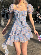 Aiertu Summer Floral Y2k Mini Dress Holiday Beach Irregular Chiffon Dress Casual Korean Fashion Short Party Dress Elegant Clothing Aiertu