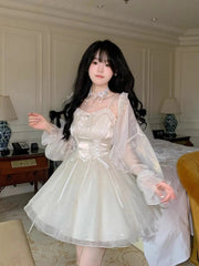 Aiertu Sweet Japanese Sequined Slip Dress Women Mesh Patchwork Sexy Princess Mini Dress Female 2024 Summer Casual Elegant Party Dresses Aiertu