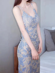 Aiertu New Sexy Women Summer Spaghetti Strap Bodycon Midi Dress Sleeveless Slim Casual Print Evening Party Club Robe Female Vestidos Aiertu