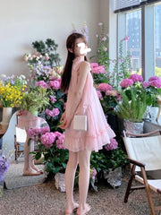Aiertu Sweet Pink Y2k Mini Dress Party Women Casual Sleeveless Elegant Dress Korean Style Fashion Pure Color Dress Female Summer Aiertu