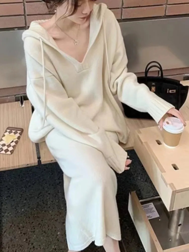 Aiertu WINTER OUTFITS Women Knitted Sweater 2 Piece Suits Autumn Fashion Blouses Tops and Skirt Set Casual Elegant Female Hoodies Korean Outfits New Aiertu