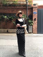 AIERTU - Sexy Wind Neck Streamer U-neck Polka Dot Short-sleeved T-shirt Summer New Female Slim Slim Top Fashion Two-piece Set Aiertu