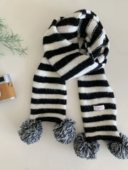 AIERTU - Cute Pom Pom Striped Ins Knit Girls Scarf Y2K Subculture Long Korean Warm Scarf Daily Outdoor Winter New Neck Warmer Aiertu