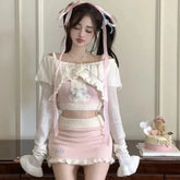 Aiertu - Cardigan with Optional Cami Top and Skirt Dress Set Kawaii Academia Y2K Cottagecore Coquette Fairycore Dollette Princesscore Bottoms Aiertu