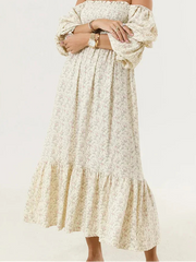 AIERTU - Woman Vintage Floral Dress Puff Long Sleeve Off Shoulder Ruffle Long Dress Spring Fall Casual Vintage Bohemian Dresses Aiertu